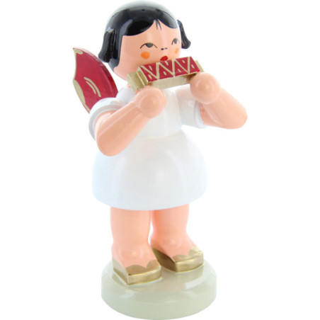 Angel with Mouth Organ - Red Wings - Standing - 9,5 cm / 3.7 inch