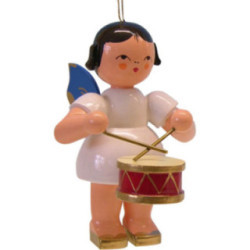 Tree Ornament - Angel with Drum - Blue Wings - 9,5 cm / 3.7 inch