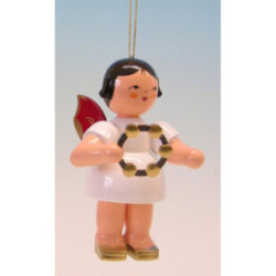 Tree Ornament - Angel with Tambourine - Red Wings - 9,5 cm / 3.7 inch