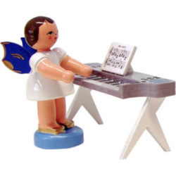 Engel am Keyboard - Blaue Flügel - stehend - 6 cm