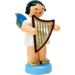 Engel mit Handharfe - Blaue Flügel - stehend - 6 cm