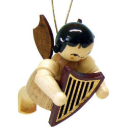 Tree Ornament - Angel with Lyre - Natural - Floating - 5,5 cm / 2.1 inch