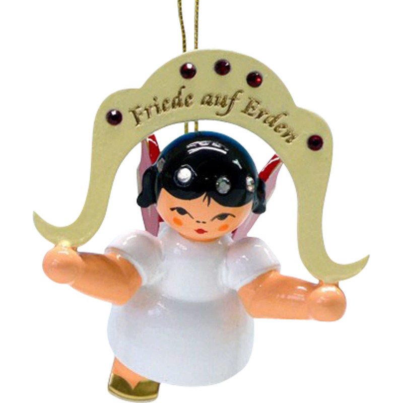 Christbaumschmuck Engel "Friede auf Erden" - Swarovski-Edition - Rote Flügel - schwebend - 5,5 cm