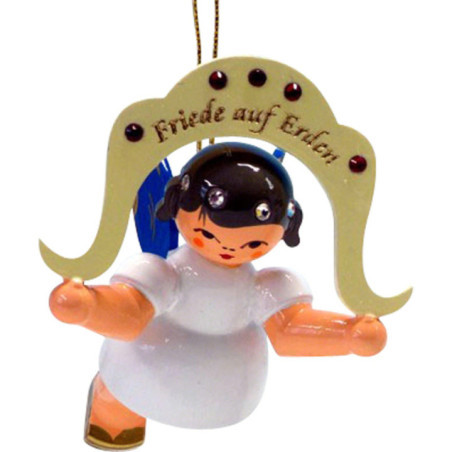 Christbaumschmuck Engel "Friede auf Erden" - Swarovski-Edition - Blaue Flügel - schwebend - 5,5 cm