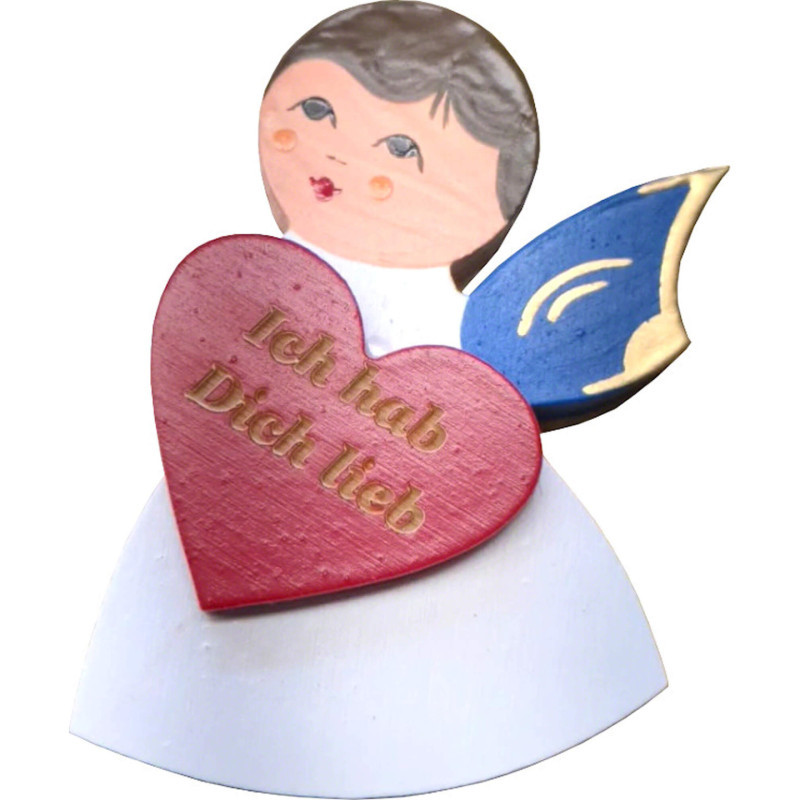 Magnetpin Engel mit Herz - Blaue Flügel - "Ich hab Dich lieb" - 7,5 cm