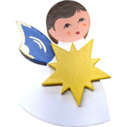 Fridge Magnet - Angel with Star - Blue Wings - 7,5 cm / 3 inch