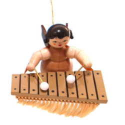 Tree Ornament - Angel with Bass Xylophone - Natural Colors - Floating - 5,5 cm / 2.2 inch