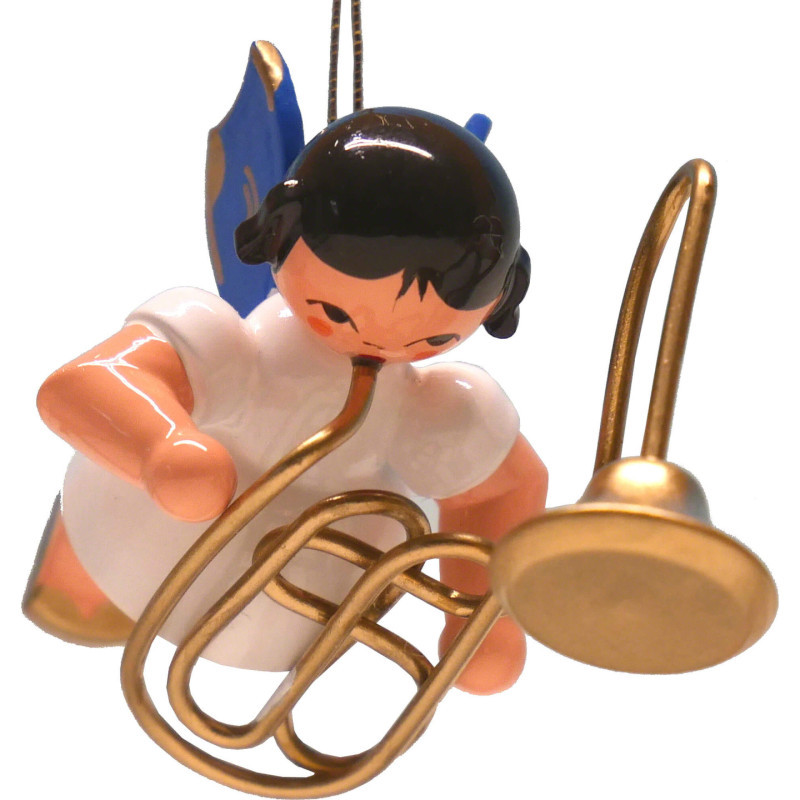 Tree Ornament - Angel with Contrabass Trombone - Blue Wings - Floating - 5,5 cm / 2.2 inch