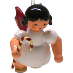 Tree Ornament - Angel with Candy Cane - Red Wings - Floating - 5,5 cm / 2.2 inch