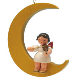 Angel with Violin - Red Wings - Sitting in Yellow Moon - 16,5 cm / 6.5 inch