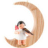 Angel with Violin - Red Wings - Sitting in Natural-Colored Moon - 16,5 cm / 6.5 inch