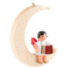 Angel with Accordion - Red Wings - Sitting in Natural-Colored Moon - 16,5 cm / 6.5 inch