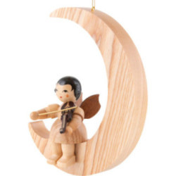 Engel mit Violine - natur - sitzend im Mond natur - 16,5 cm
