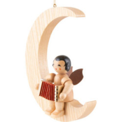 Engel mit Akkordeon - natur - sitzend im Mond natur - 16,5 cm