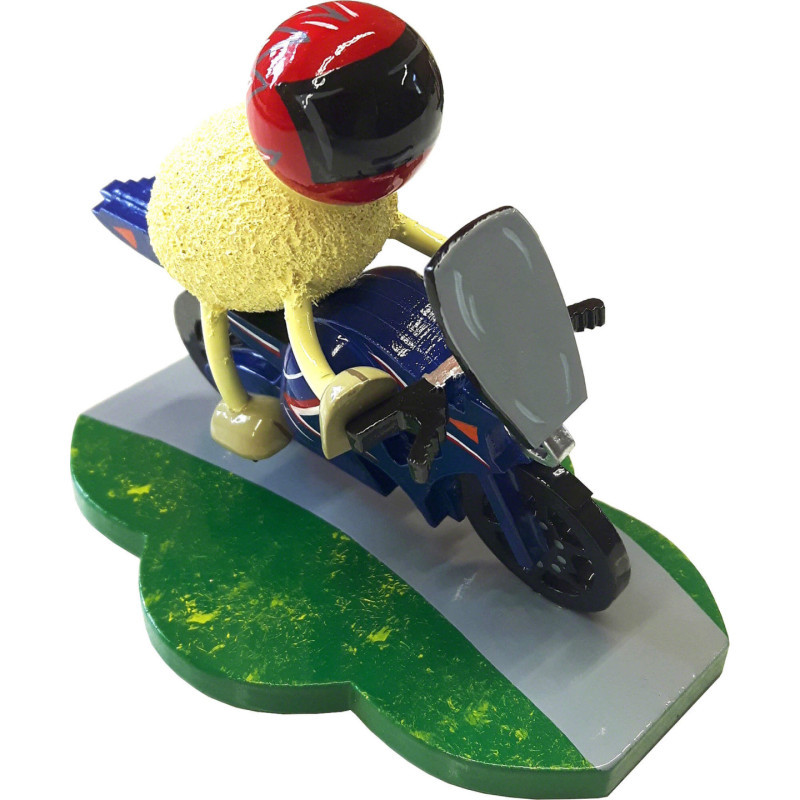 Schaf "Racy" mit blauem Motorrad - 7 cm