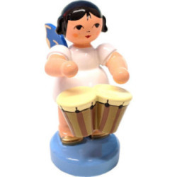Engel stehend mit Bongotrommeln - Blaue Flügel - 6 cm
