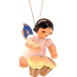Tree Ornament - Floating Angel with Bongo Drums - Blue Wings - 5,5 cm / 2.2 inch