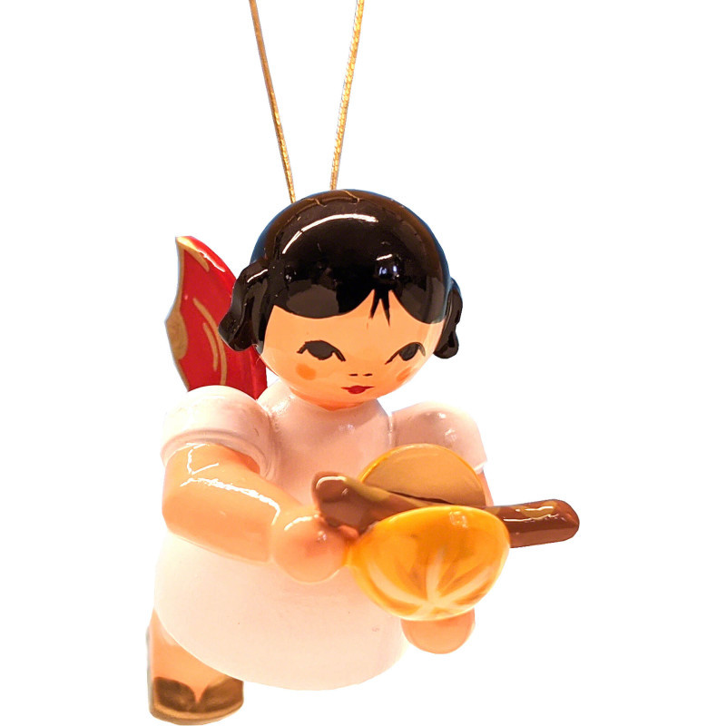 Tree Ornament - Floating Angel with Bratwurst Roll - Red Wings - 5,5 cm / 2.2 inch