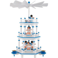 3-stöckige Pyramide weiß-blau Instrumenten-Engel mit blauen Flügeln  - 35 cm