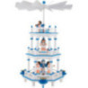 3-stöckige Pyramide weiß-blau Instrumenten-Engel mit blauen Flügeln  - 35 cm