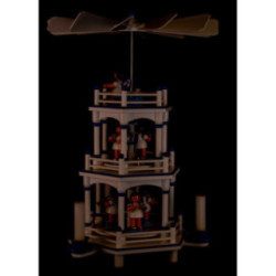 3-stöckige Pyramide weiß-blau Instrumenten-Engel mit blauen Flügeln  - 35 cm