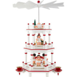 3-Tier Pyramid - White-Red - Present Angels with Red Wings  - 35 cm / 13.8 inch