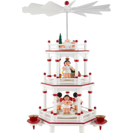 3-stöckige Pyramide weiß-rot Geschenke-Engel mit roten Flügeln  - 35 cm