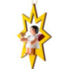 Angel with Bell - Red Wings - Sitting in Yellow Star - 10,5 cm / 4.1 inch
