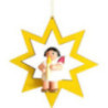 Angel with Candle - Red Wings - Sitting in Yellow Star - 10,5 cm / 4.1 inch