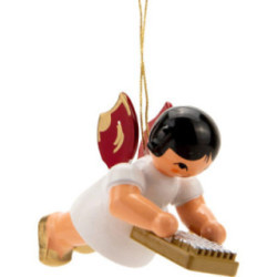 Christbaumschmuck Engel schwebend mit Kalimba - Rote Flügel - 5,5 cm
