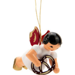 Christbaumschmuck Engel schwebend mit Brezel - Rote Flügel - 5,5 cm
