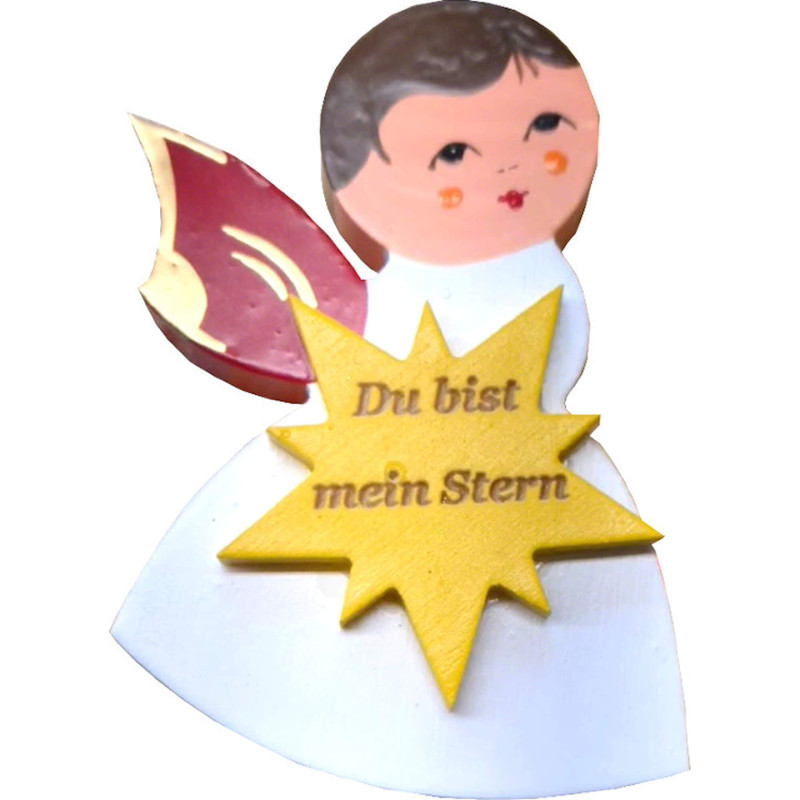 Magnetpin Engel mit Stern - Rote Flügel - "Du bist mein Stern" - 7,5 cm