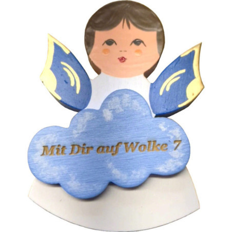 Magnetpin Engel mit Wolke - Blaue Flügel - "Mit Dir auf Wolke 7" - 7,5 cm