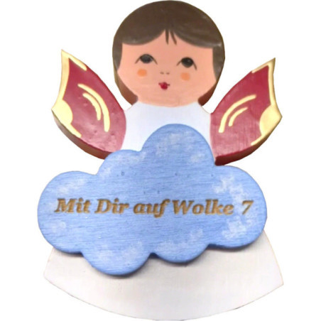 Magnetpin Engel mit Wolke - Rote Flügel - "Mit Dir auf Wolke 7" - 7,5 cm