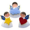 Fridge Magnets - 3 pcs. - Angels with Heart, Star, Cloud - Blue Wings - 7,5 cm / 3 inch