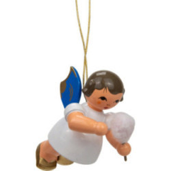 Christbaumschmuck Engel mit Zuckerwatte - Blaue Flügel - schwebend - 5,5 cm