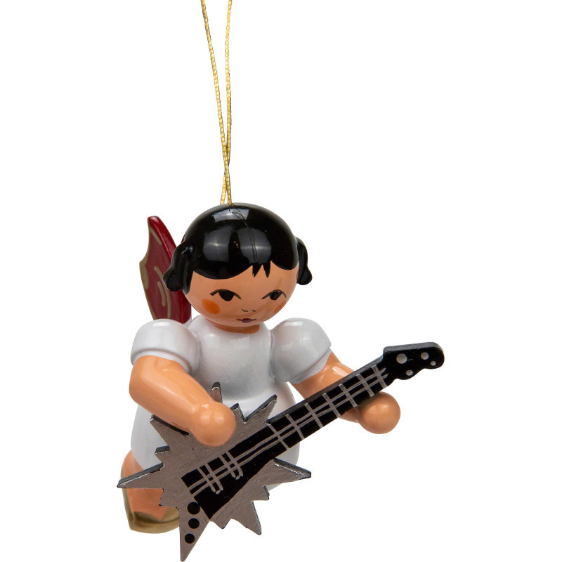 Tree Ornament - Angel with Star Guitar - Red Wings - Floating - 5,5 cm / 2.2 inch