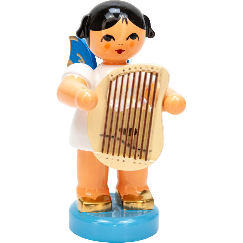 Angel with Classic Lyra - Blue Wings - Standing - 6 cm / 2.4 inch