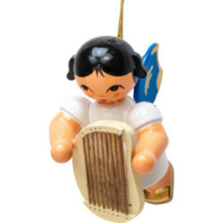 Christbaumschmuck Engel mit Classic Lyra - Blaue Flügel - schwebend - 5,5 cm