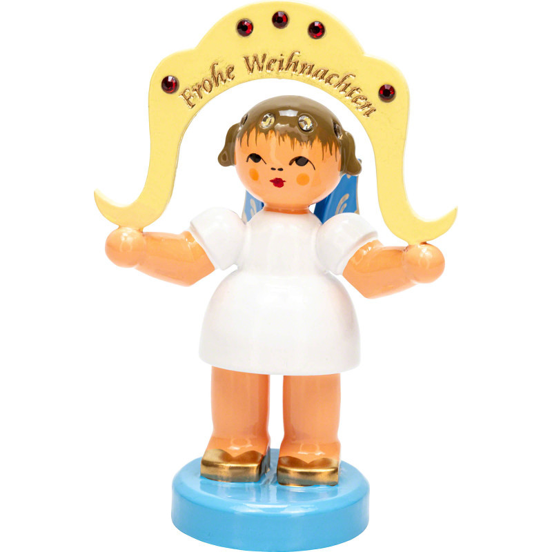 Engel "Frohe Weihnachten" - Swarovski-Edition - Blaue Flügel - stehend - 7 cm