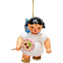 Christbaumschmuck Engel mit Lolli - Blaue Flügel - schwebend - 5,5 cm