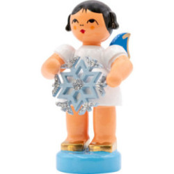 Angel with Snow Crystal - Blue Wings - Standing - 6 cm / 2.4 inch