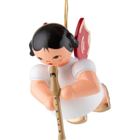Christbaumschmuck Engel mit Blockflöte - Rote Flügel - schwebend - 5,5 cm