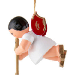 Christbaumschmuck Engel mit Blockflöte - Rote Flügel - schwebend - 5,5 cm