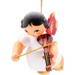 Christbaumschmuck Engel mit E-Geige - Rote Flügel - schwebend - 5,5 cm