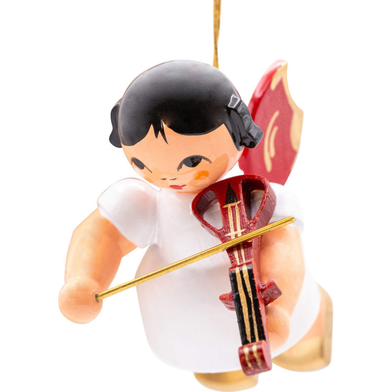 Christbaumschmuck Engel mit E-Geige - Rote Flügel - schwebend - 5,5 cm