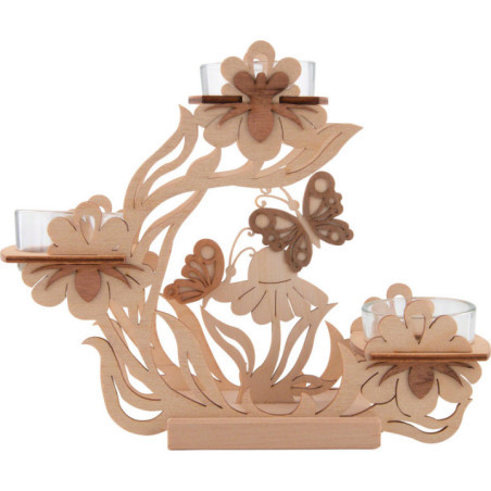 Tea Light Candle Holder - Flowers and Butterflies - 17 cm / 6.7 inch