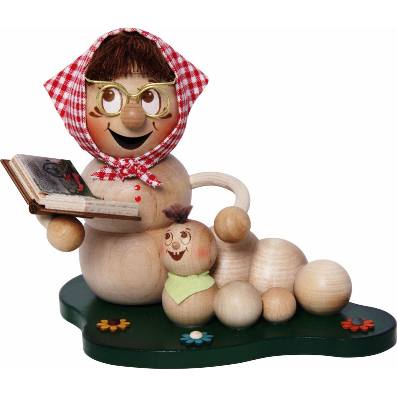 Räucherwurm Omawurm Rosi mit Enkel - 14 cm