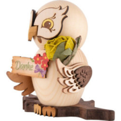 Räuchereule mit Danke-Schild - 15 cm