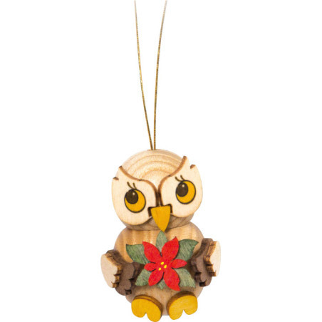 Christbaumschmuck Eulenkind mit Weihnachtsstern - 4 cm